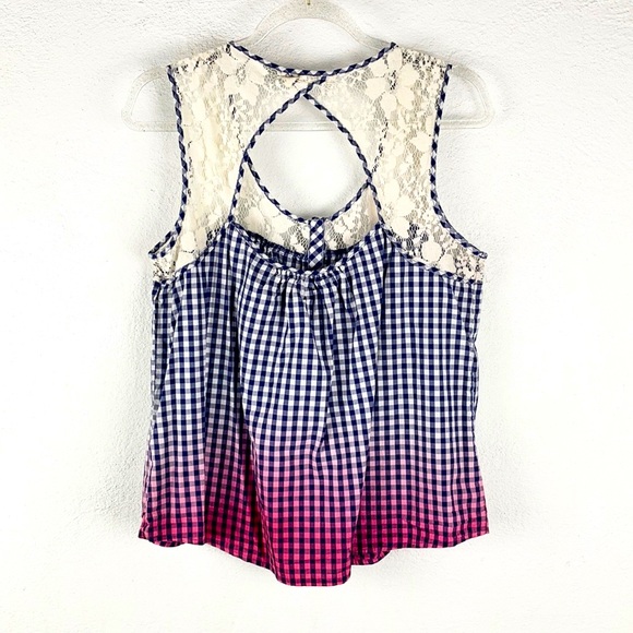 REWIND | 🍇 Boho Ombré Plaid Floral Lace Button-Up Tank Top Blouse - Picture 2 of 5